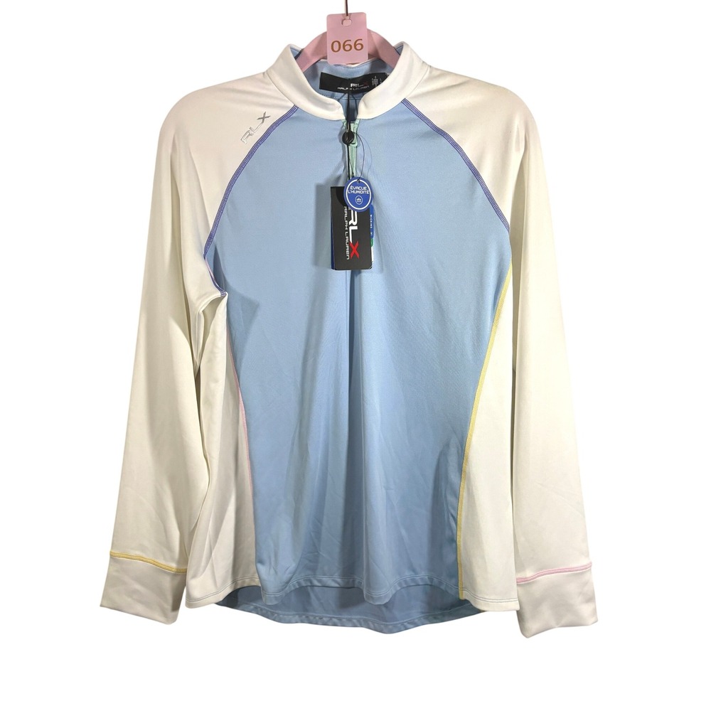 RLX Ralph Lauren Womens Golf 1/4 Zip Pullover Blue White Wicking L